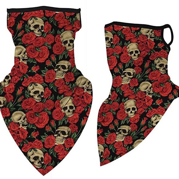 Accessories - Skull and Roses Print Face Scarf Bandana Face Mask